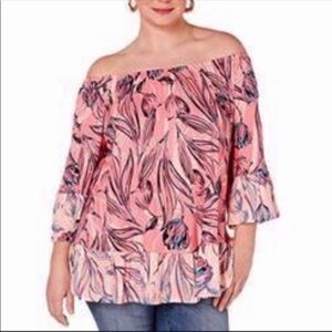 NEW Style & Co Plus Blouse Off Shoulder Top Elastic Neckline 3/4 Sleeves Pink 2X